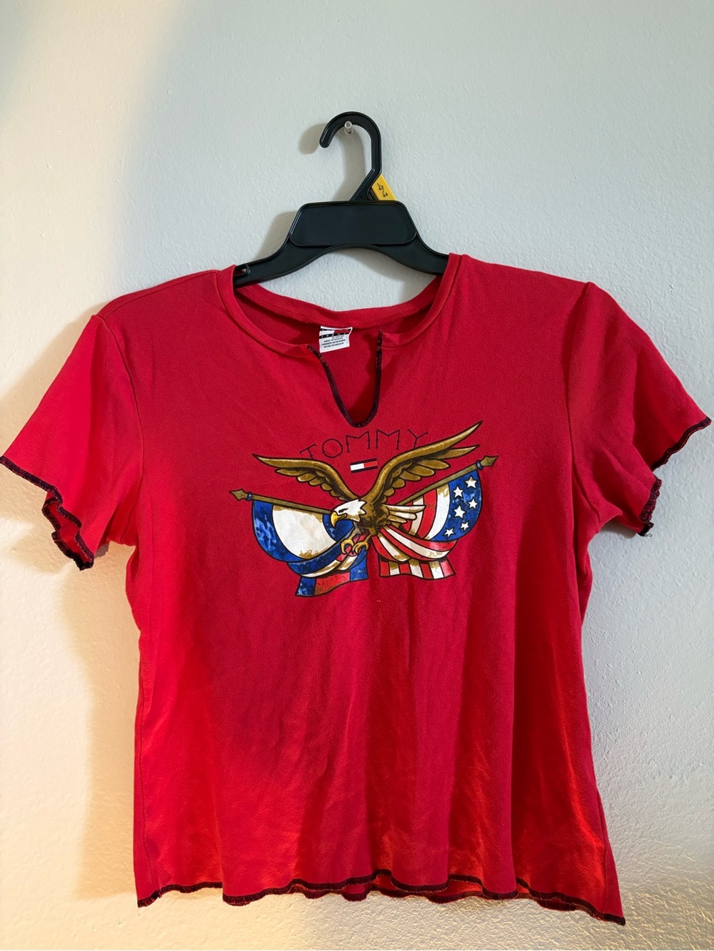 Tommy Hilfiger Red Short-Sleeve Eagle Tee with Flag Graphic